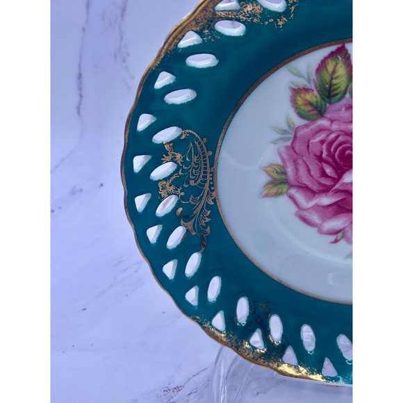 Royal Halsey teacup & filigree saucer Lusterware, green, hand painted, beautiful - Picture 6 of 12